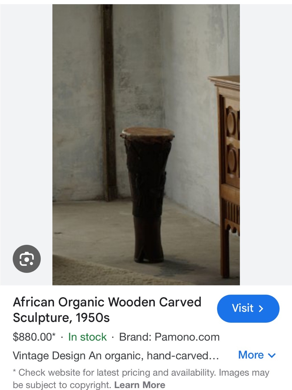 Hand-Carved African Wooden Drum Sculpture - Dark Brown